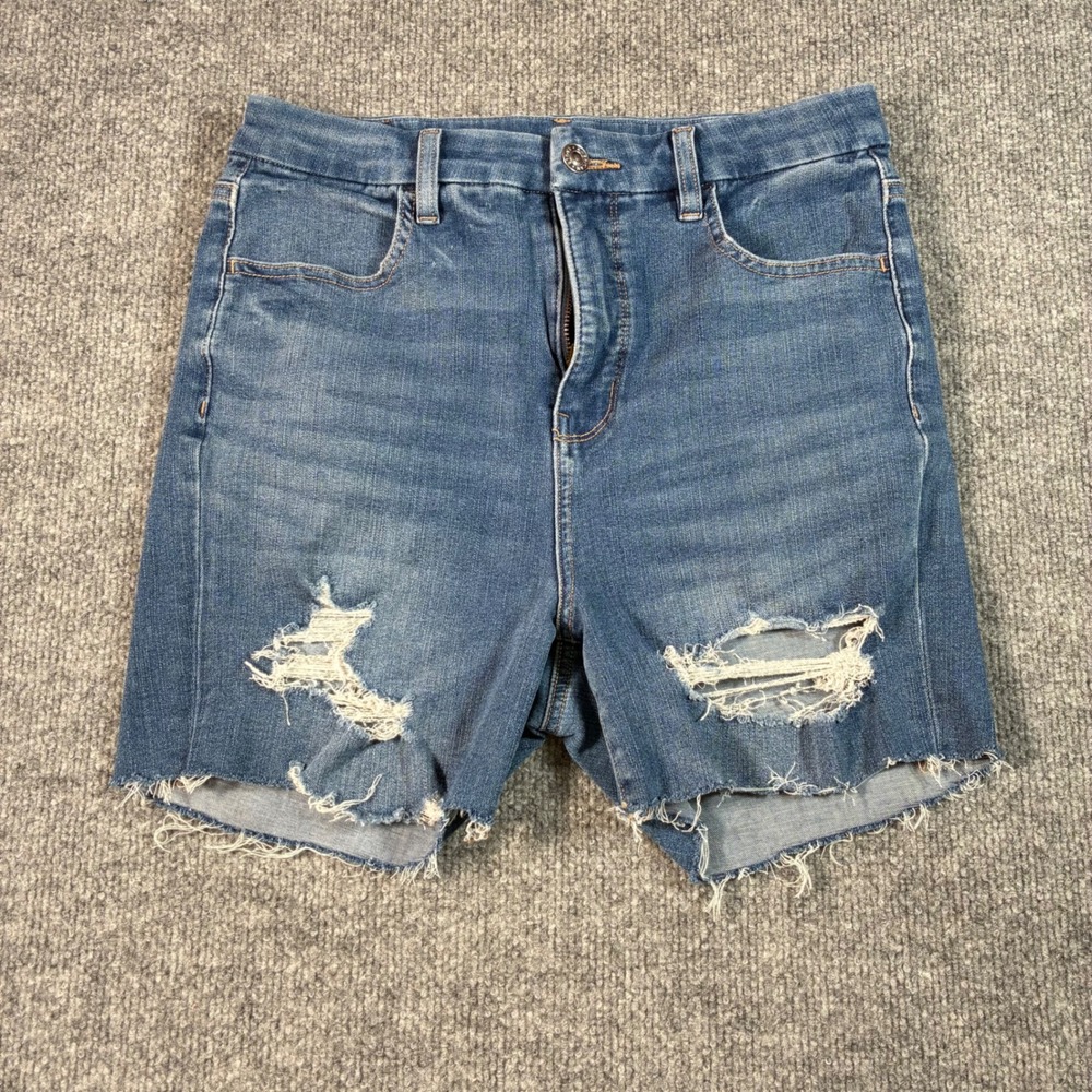 American Eagle Curvy Super Hi Rise Jegging Shorts W.6 Blue Distressed Cutoff